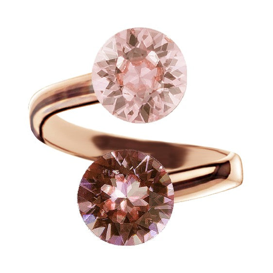 Rosegold gredzens ar gaiši rozā un violeto kristālu