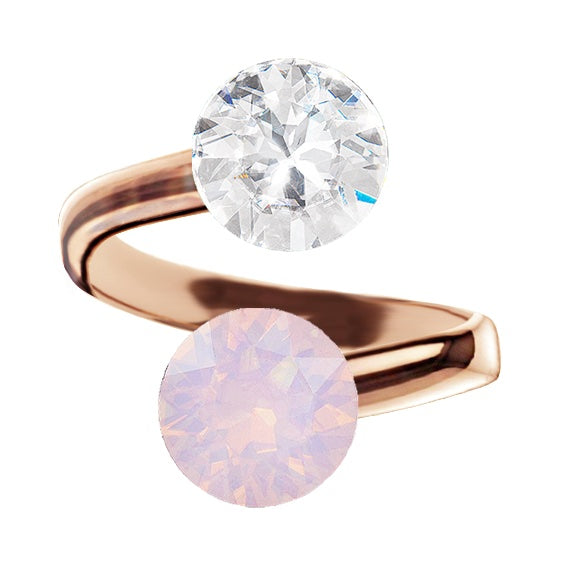 Rosegold gredzens ar parastu un rozā opāla kristālu