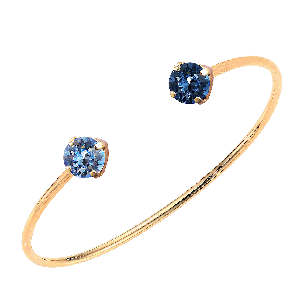 Apzeltīta rokassprādze Swarovski ar zilgani pelēku un gaišā safīra kristālu