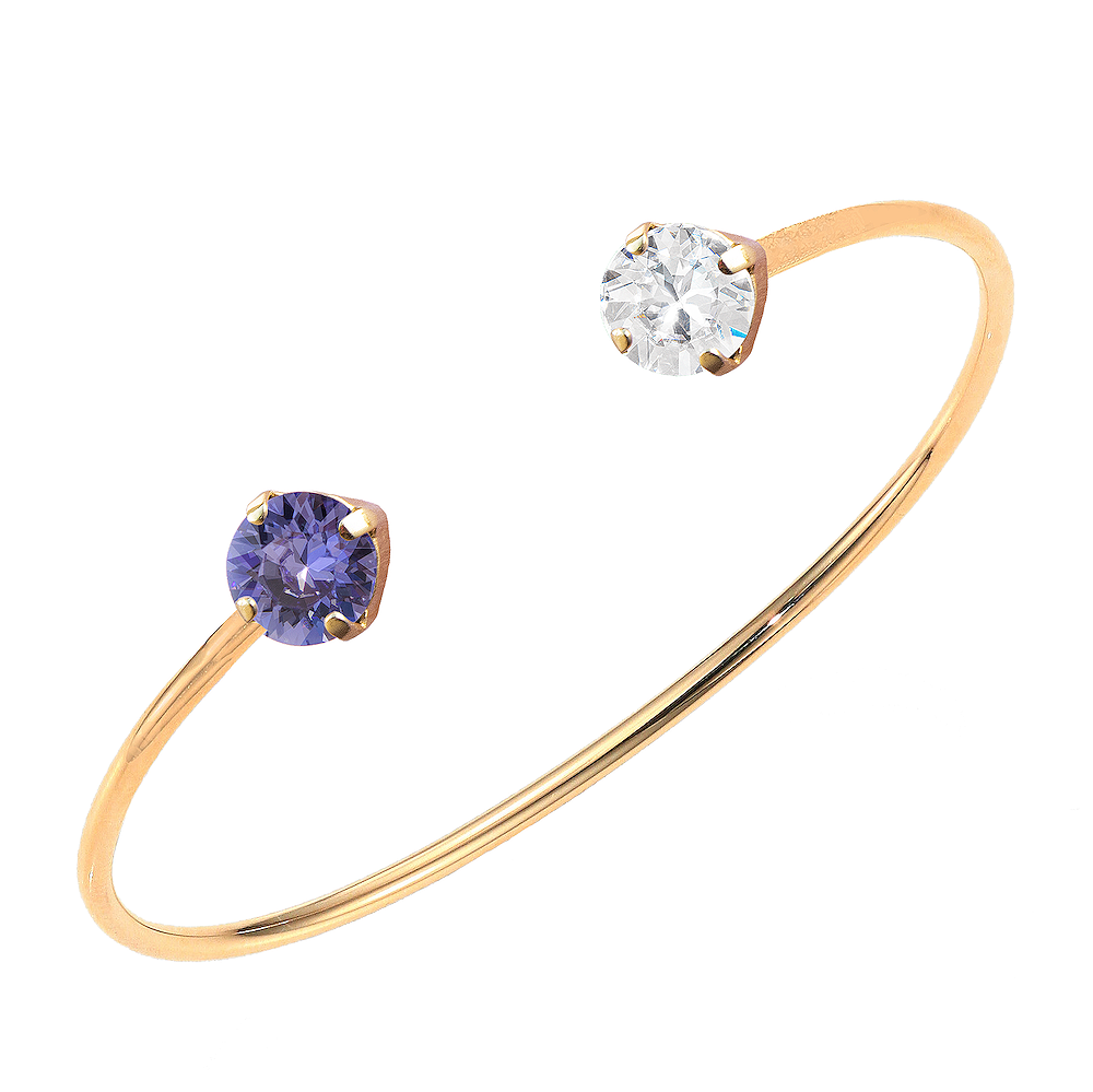 Apzeltīta rokassprādze Swarovski ar tanzanita un caurspīdīgu kristālu