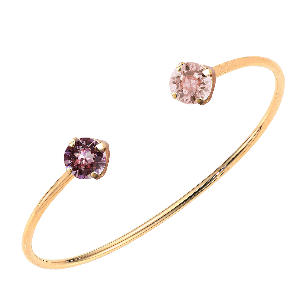 Apzeltīta rokassprādze Swarovski ar vintāža rozā un rozgani violetu kristālu