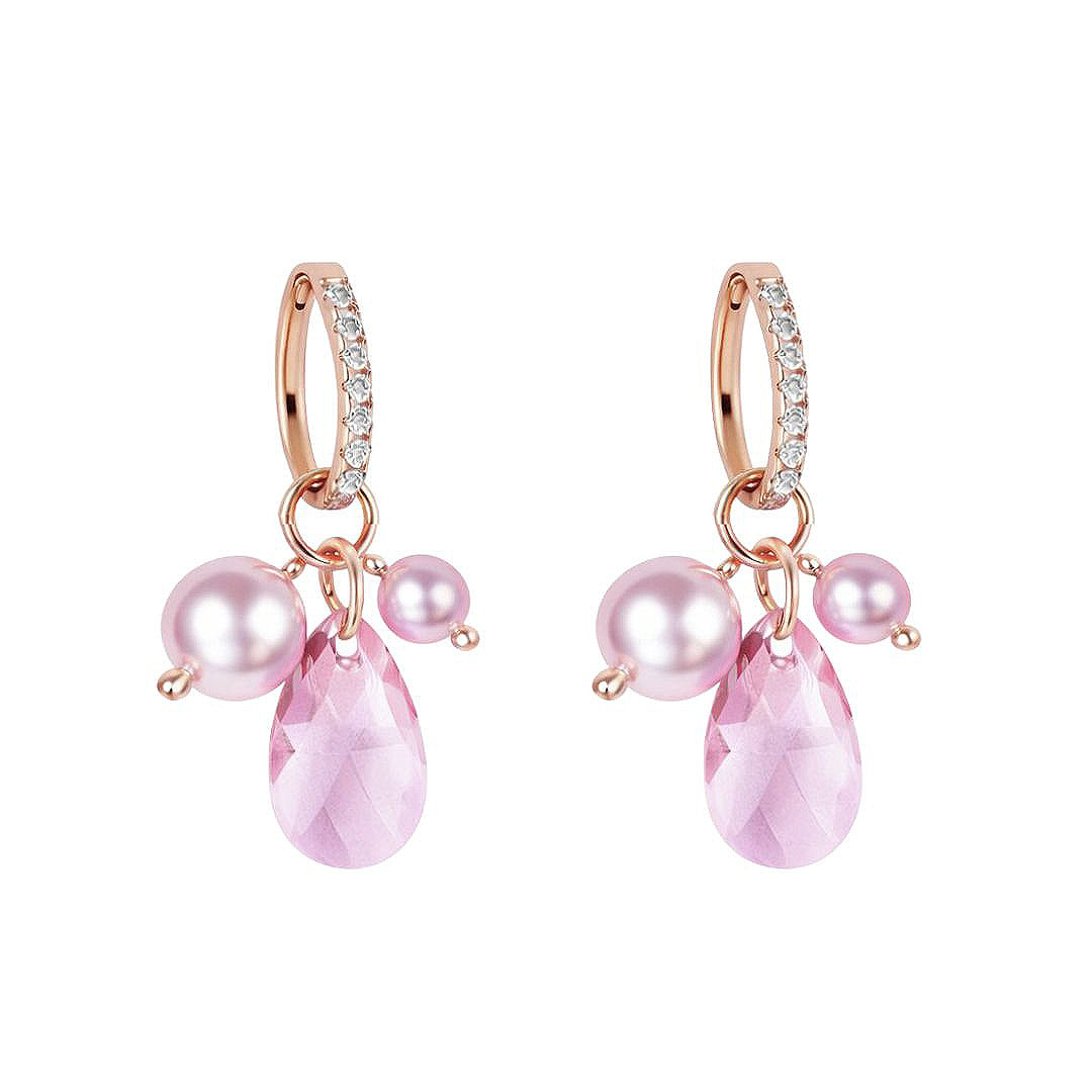 Antialerģiski auskari transformeri ar kristālu kājiņu maigi rozā