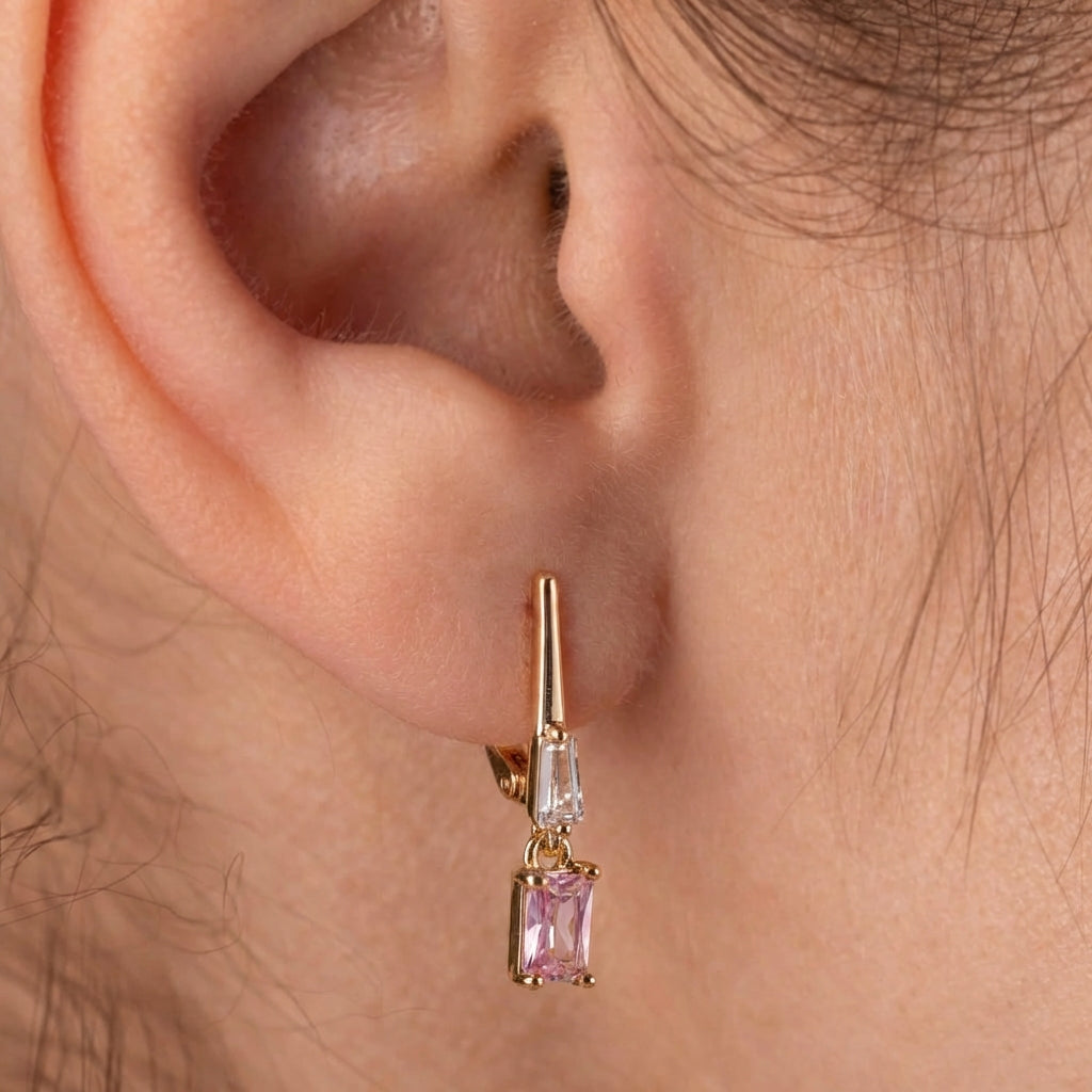 Riņķīšu auskari ar rozā kristāliem 'CERSEI'