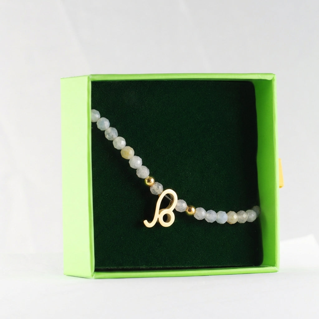 Pelēkā ahāta akmens rokassprādze ar horoskopa zīmes kulonu