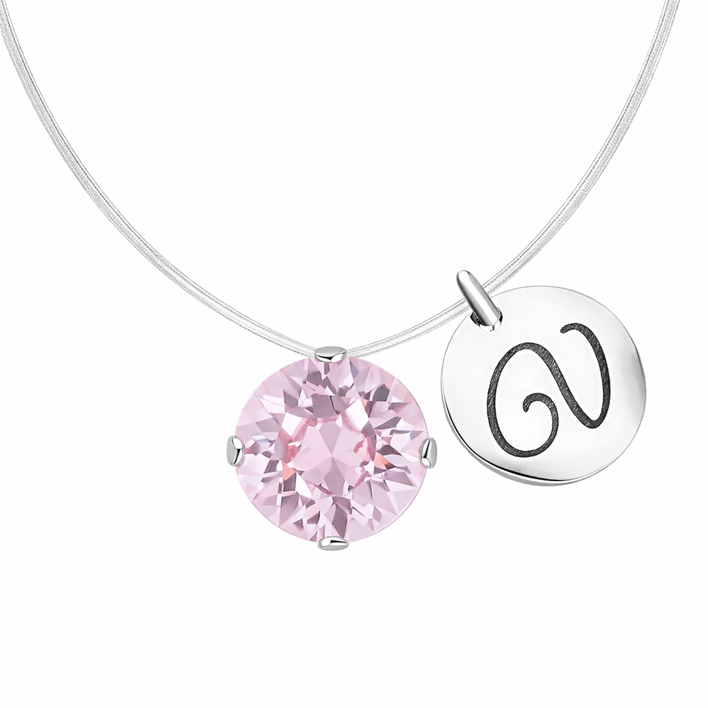 Neredzamā kaklarota ar personalizētu burtiņa medaljonu un lillīgu kristālu